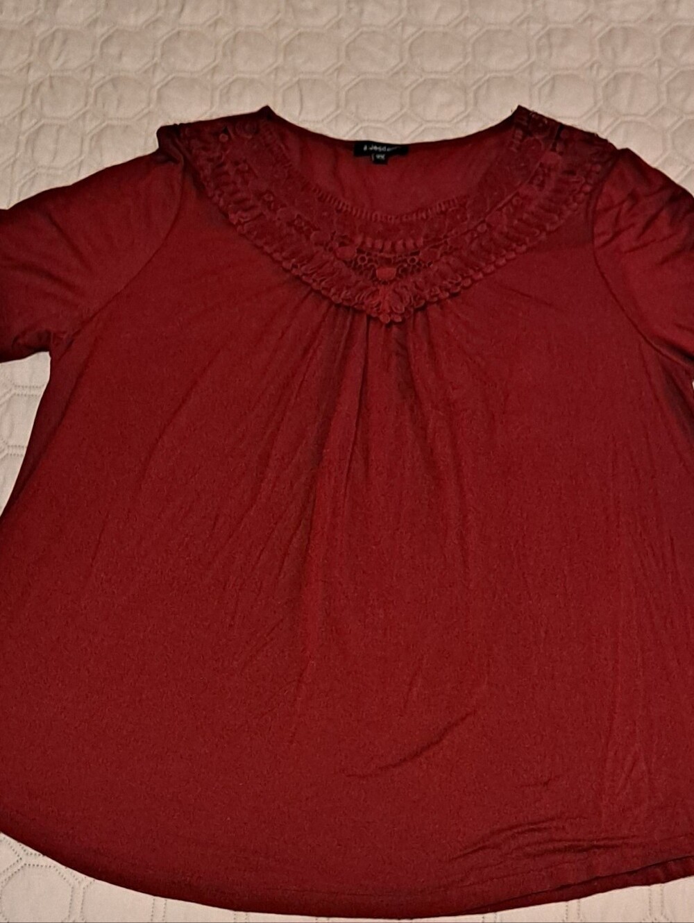 A. Jesdani Lace Yoke Short Sleeve Top - Wine Size 2X